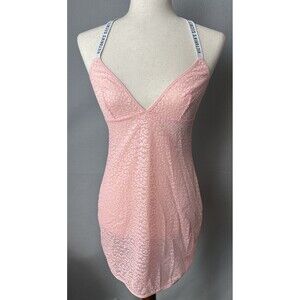 Victoria’s Secret Lace Bustle Back Slip Dress Peach Pink Babydoll Lingerie S